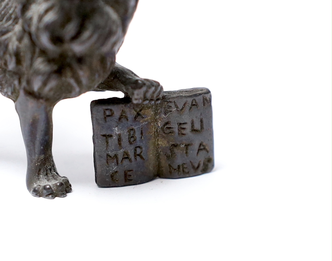 A Grand Tour miniature bronze Winged Lion of St. Mark, late 18th century, 7.5cm wide